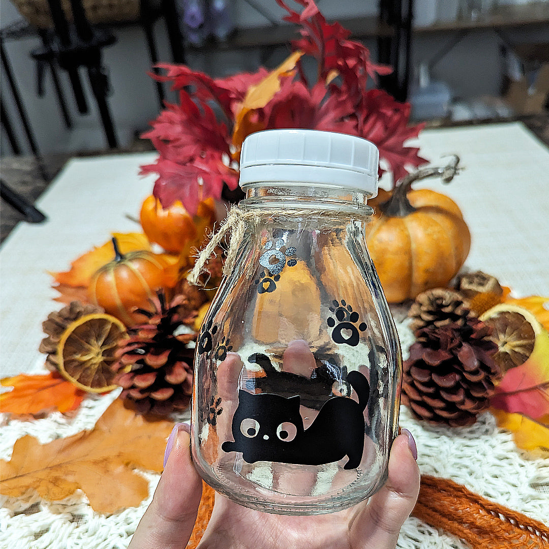 Cat - 11 oz - Milk Glass Bottle