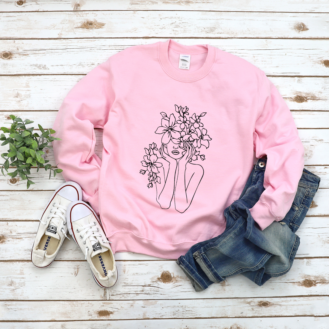 Floral Girl Line - Fleece Crew