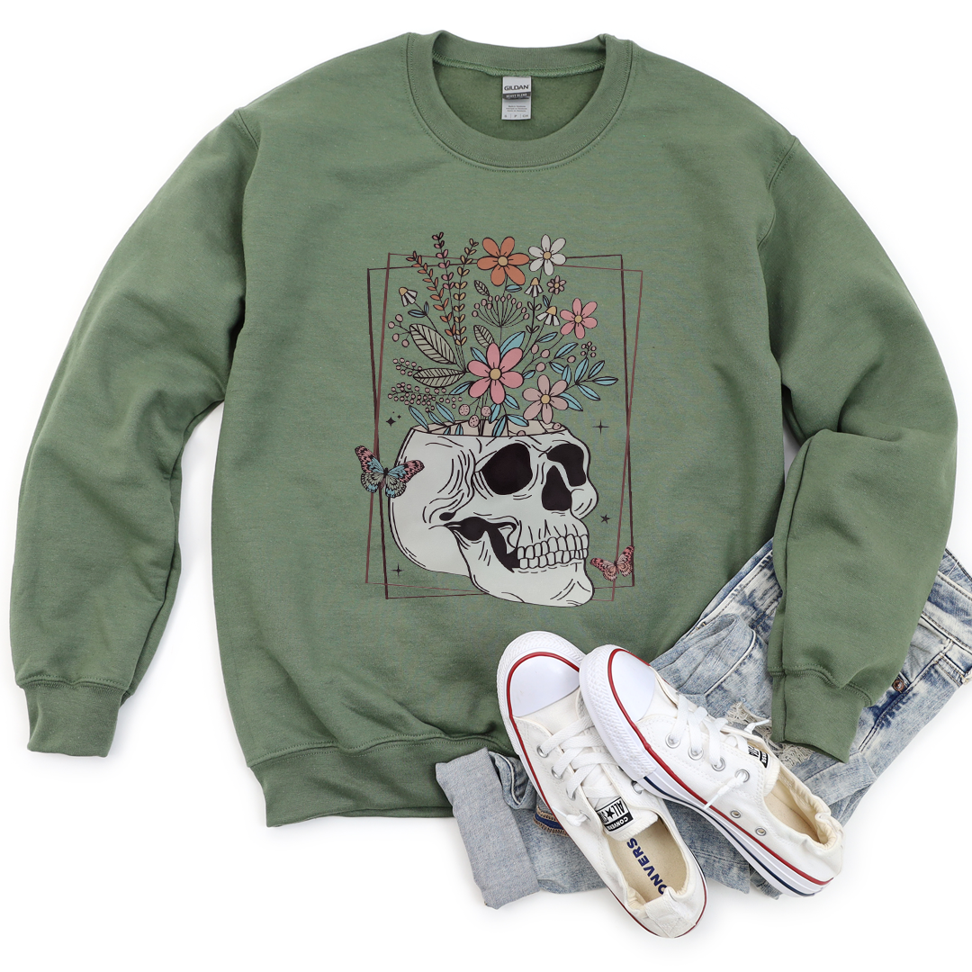 Floral Skull - Fleece Crew