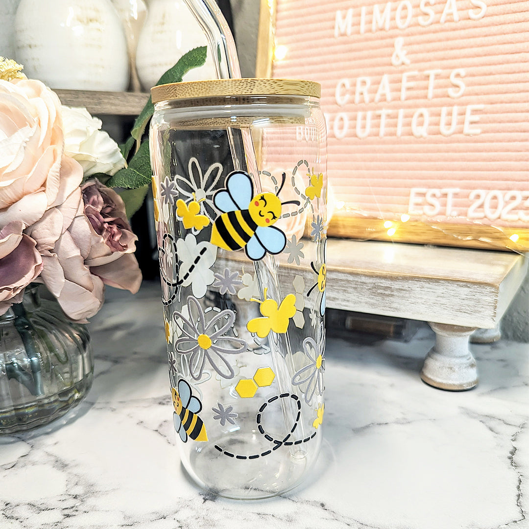 Happy Bees & Flowers - 20 oz - Glass - *SPRING CLEANING SALE*