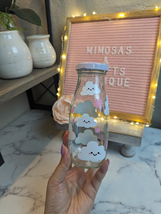 Cute Clouds - 12 oz - Milk Glass Bottle