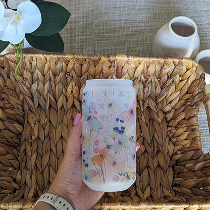 Pastel Floral + Butterflies - 16 oz - Sublimated Glass - *SPRING CLEANING SALE*