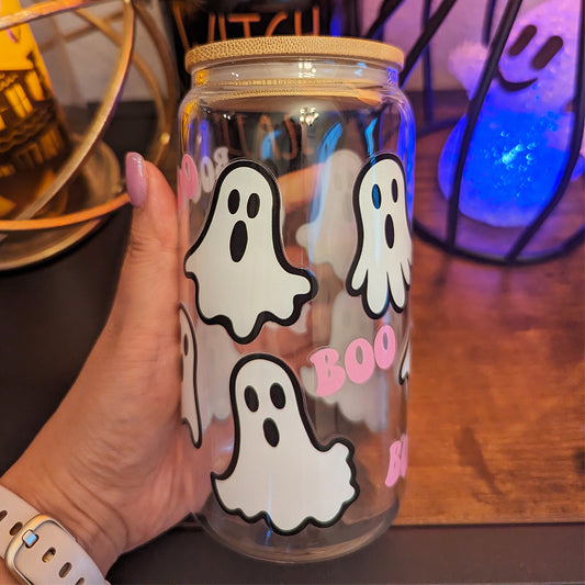 Halloween Pink Boo - 16 oz - Glass