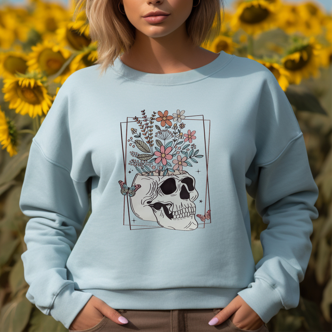 Floral Skull - Fleece Crew